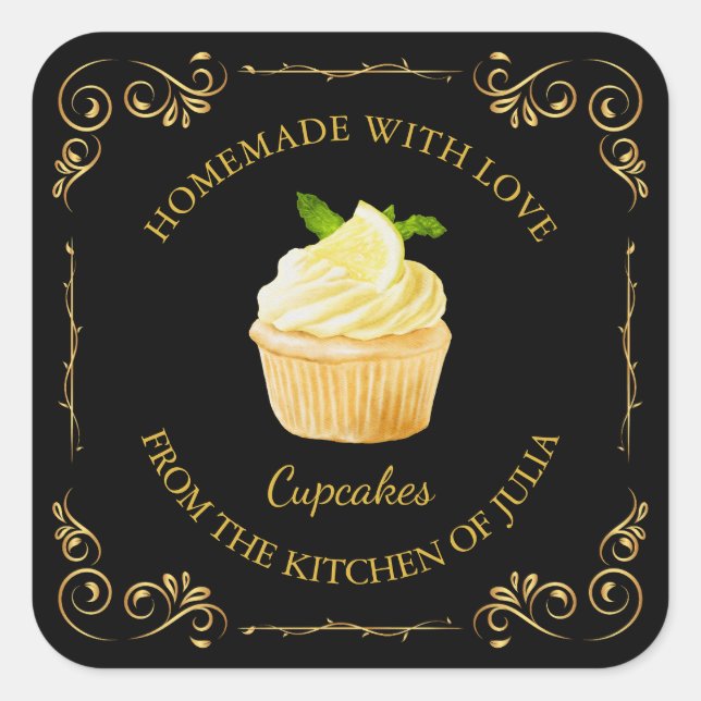 Étiquette Carré vintage Cupcake (Devant)