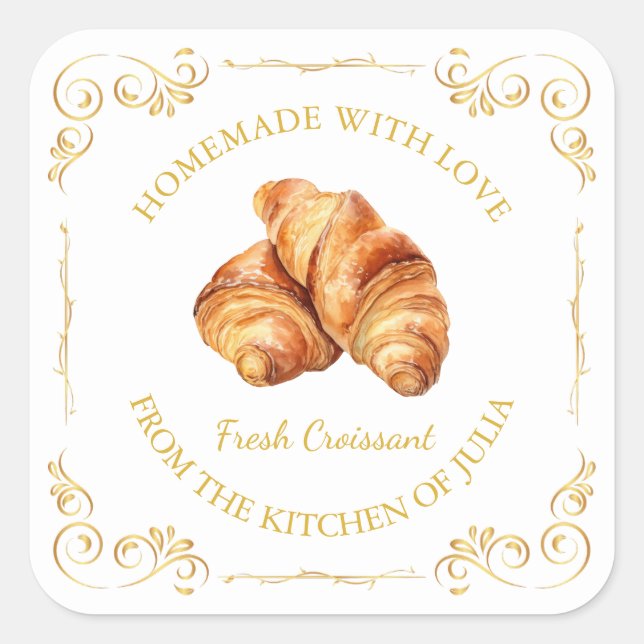 Étiquette Carrée Croissant Frais Fait Maison Vinta (Devant)