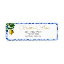 Carrelage bleu blanc citron élégant Mariage modern