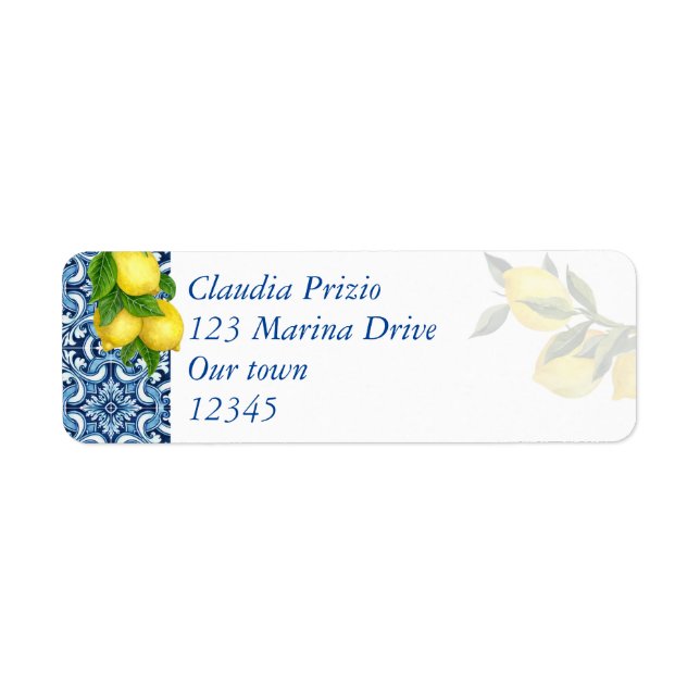 Étiquette Carrelage bleu et citron Amalfi Positano adresse d (Devant)