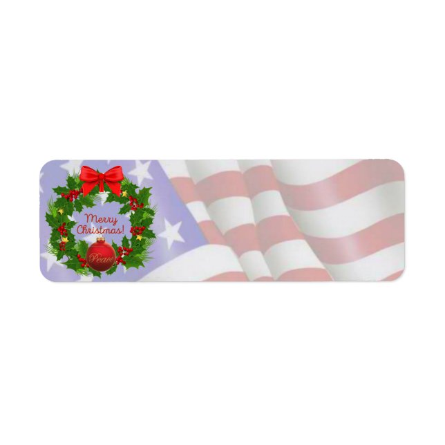 Étiquette Carte de Noël Joyeux drapeau américain (Devant)