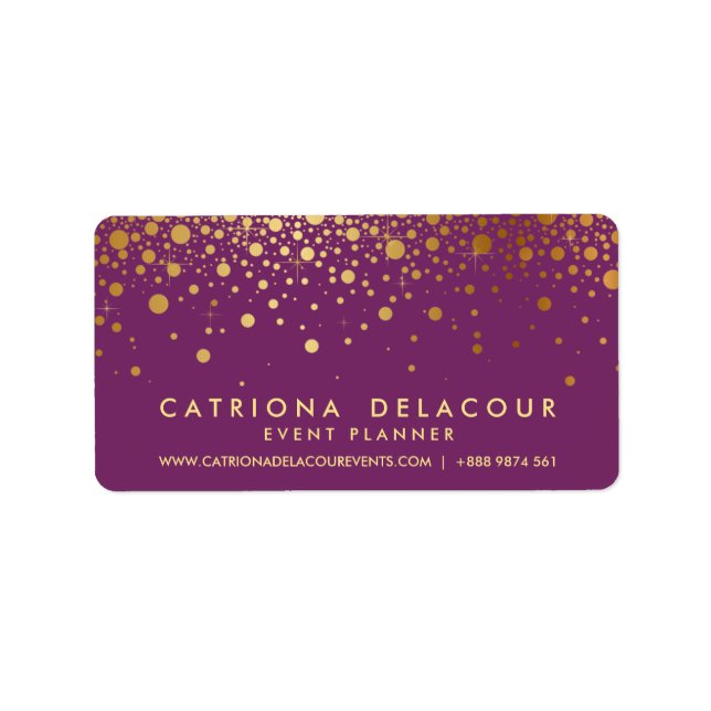Étiquette Carte de visite Faux Gold Foil Confetti | Violet (Devant)