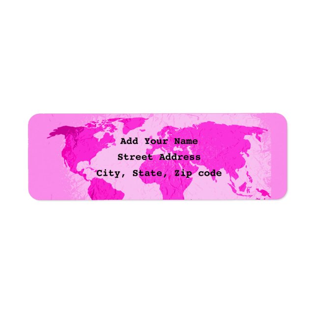 Étiquette Carte du monde Abstrait rose violet Art Voyageur t (Devant)