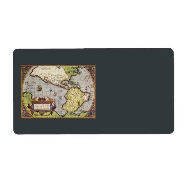 Étiquette Carte du monde antique des Amériques, 1570 (Devant)