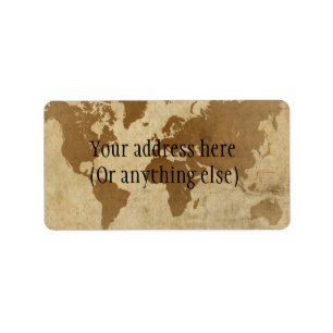 Étiquette Carte fanée du monde de parchemin