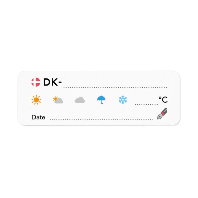 Étiquette Carte postale DK Danemark Date météo pour ル (Devant)