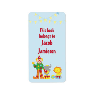 Étiquette Carton Cirque Clown et Animaux Plaques de livres