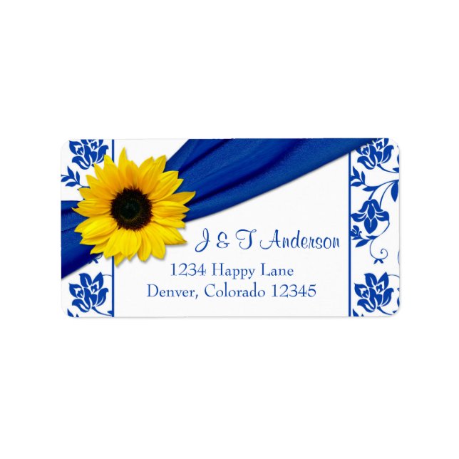 Étiquette Carton de réponse de mariage Tournesol Royal Bleu  (Devant)