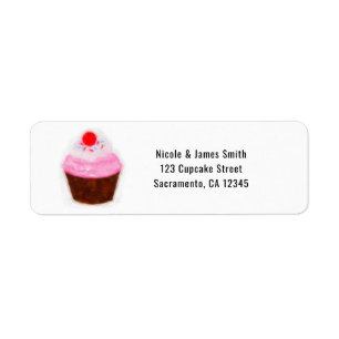 Étiquette Carton d'invitation à la fête gâteau et cerise aqu