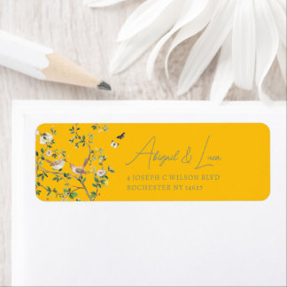 Étiquette Carton d'invitation de mariage à l'oiseau floral d