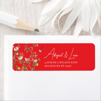 Étiquette Carton d'invitation de mariage à l'oiseau floral e