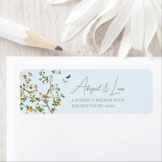 Étiquette Carton d'invitation de mariage à l'oiseau floral e