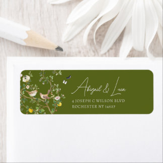 Étiquette Carton d'invitation de mariage à l'oiseau floral e