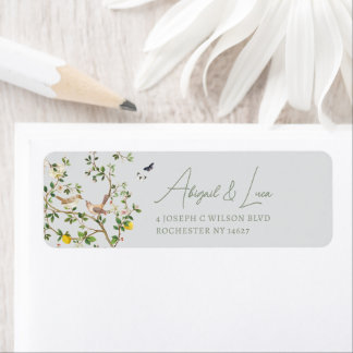 Étiquette Carton d'invitation de mariage à l'oiseau floral e