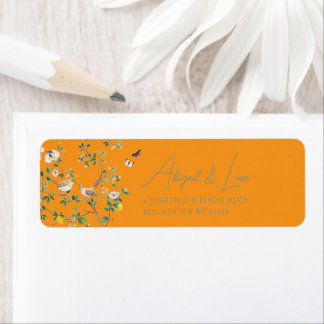 Étiquette Carton d'invitation de mariage à l'oiseau floral e
