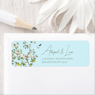 Étiquette Carton d'invitation de mariage à l'oiseau floral e