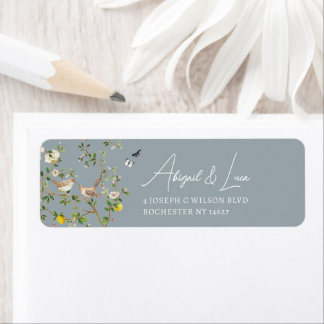 Étiquette Carton d'invitation de mariage à l'oiseau floral e