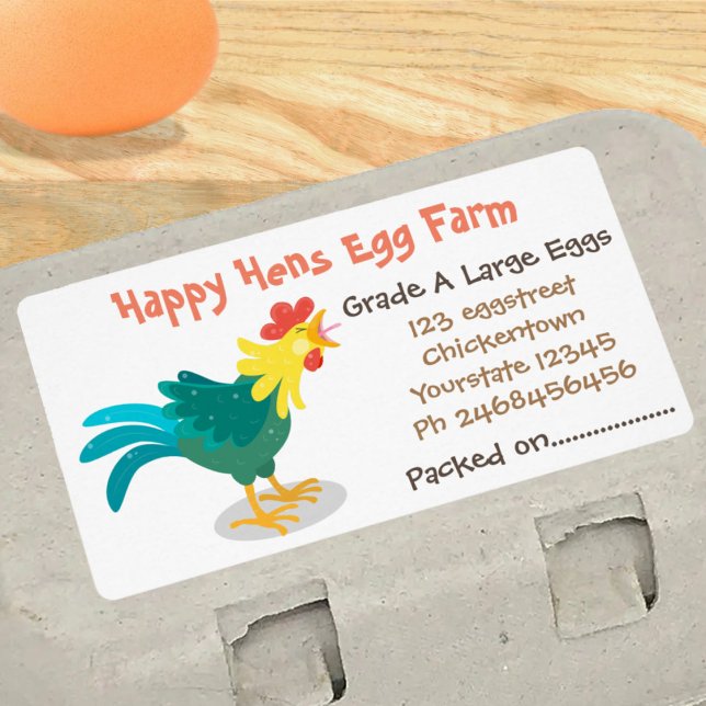 Étiquette Carton d'oeuf caricature de poulets drôle (Something to crow about! these cute egg carton labels will get your product noticed!)