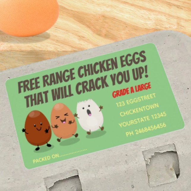 Étiquette Carton d'oeuf de caricature des oeufs mignons et a (Promote your produce with cartoon humour!)