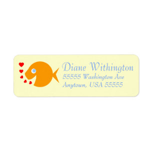 Étiquette Carton mignon Poisson d'or Baisers Baisers Coeurs 
