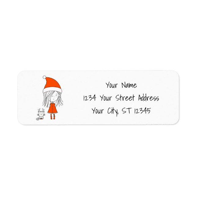 Étiquette Cartoon de chats pour filles Père Noël (Devant)