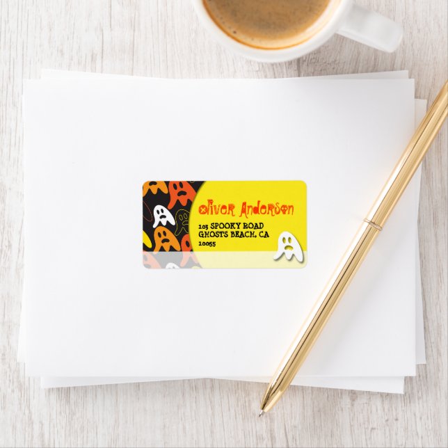 Étiquette Cartoon Éffrayant Ghosts Adresse d'Halloween de l' (En situation)