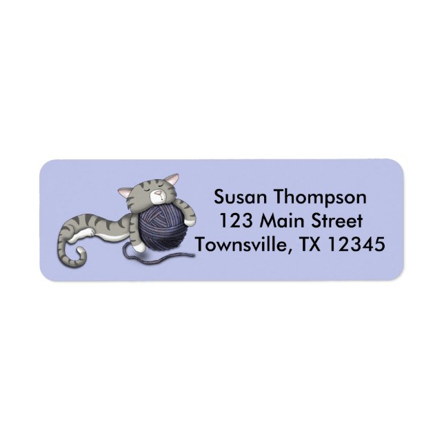 Étiquette Cartoon Kitty avec boule de fil (Devant)