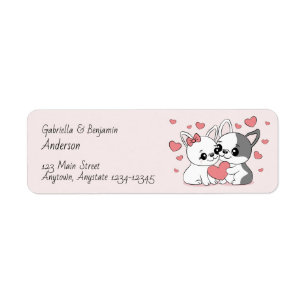 Étiquette Cartoon mignon Bulldog Les amoureux des coeurs Sai