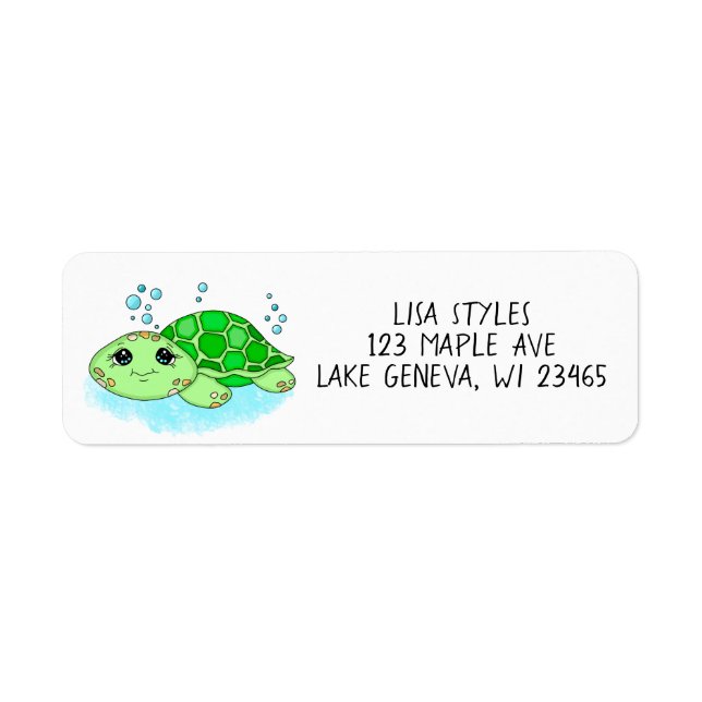 Étiquette Cartoon Personnalisé Cute Baby Turtle (Devant)