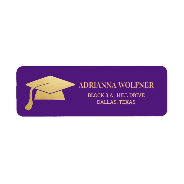 Étiquette Casquette de graduation moderne Faux Gold Foil vio (Devant)