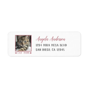 Étiquette Cat Mom Pink Empreintes de pattes Pet Photo Retour