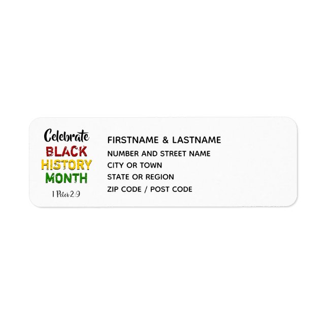Étiquette Célébrer le mois de l'histoire des Noirs Adresse d (Devant)