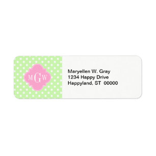 Étiquette Célery Polka Dot Pink Quatrefoil 3 Monogramme