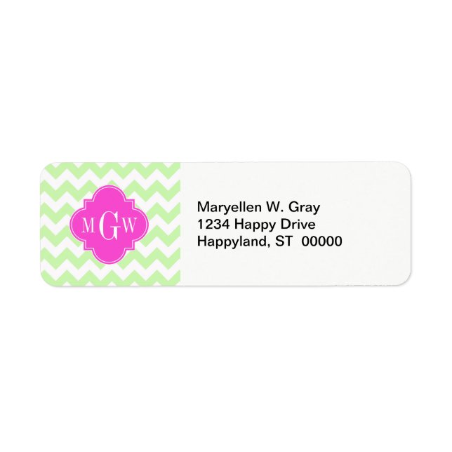 Étiquette Célery What Chevron Hot Pink Quatrefoil 3 Monogram (Devant)