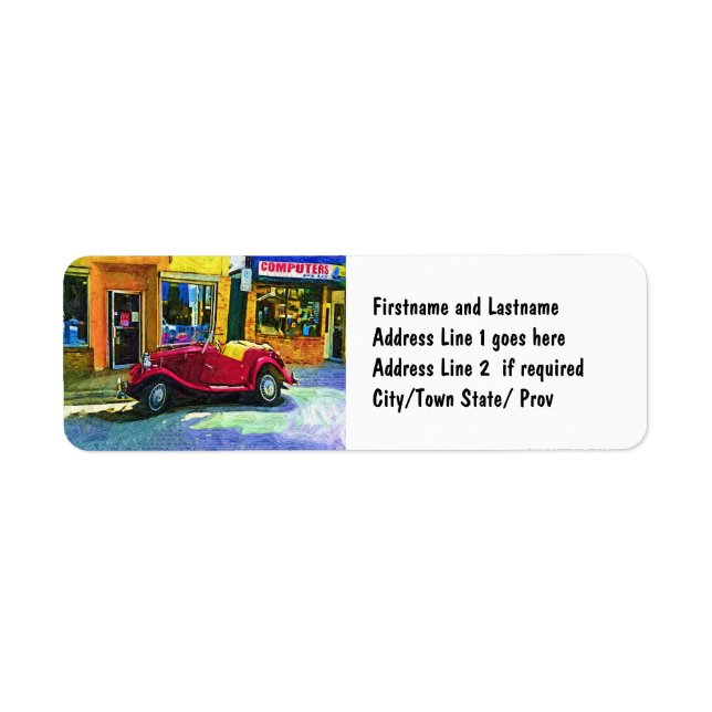 Étiquette Centre-ville d'Oldie ! Voiture classique rouge ant (Devant)