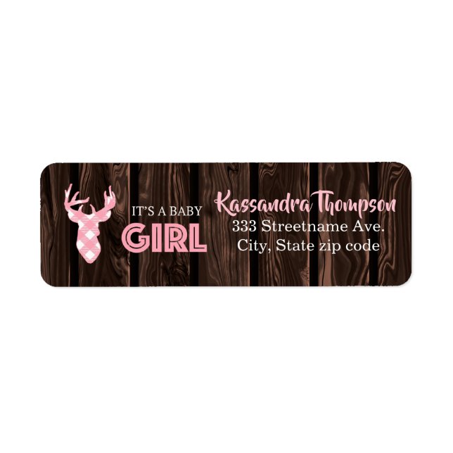 Étiquette Cerf tressé rose rustique C'est une fille Étiquett (Devant)
