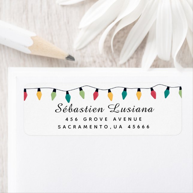 Étiquette Chaîne d'ampoules de Noël Adresse de retour (En situation)