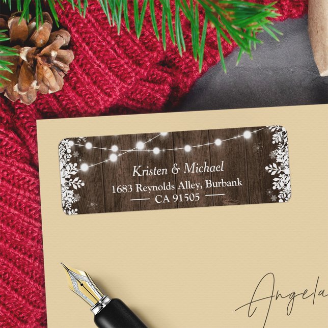 Étiquette Chaîne rustique éclaire les flocons de neige d'hiv (Créateur téléchargé)