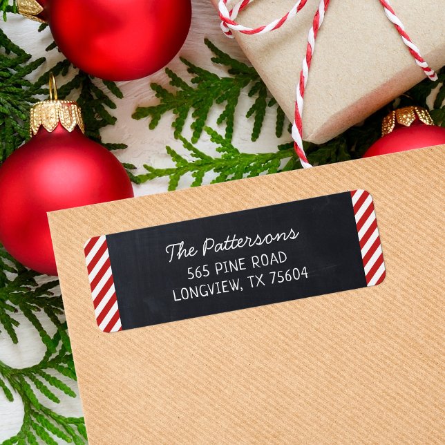 Étiquette Chalkboard and Stripes Monogram Adresse de retour (Créateur téléchargé)