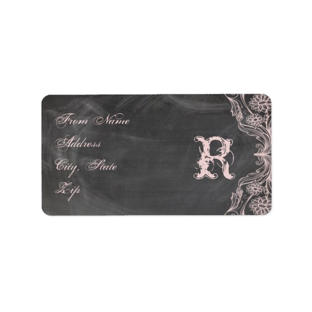 Étiquette Chalkboard Antique rose Floral Monogramme Adresse (Devant)