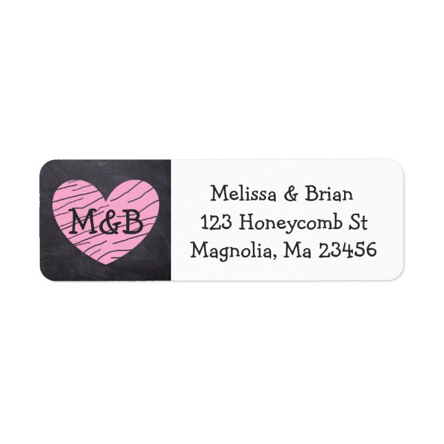 Étiquette Chalkboard Black and Pink Heart Adresse de retour (Devant)