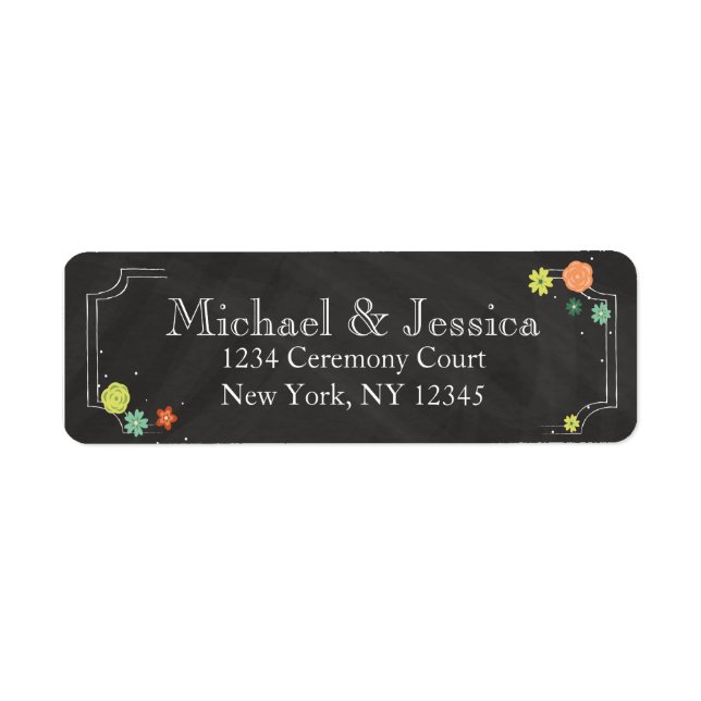 Étiquette Chalkboard Floral Mariage Adresse de retour Étique (Devant)