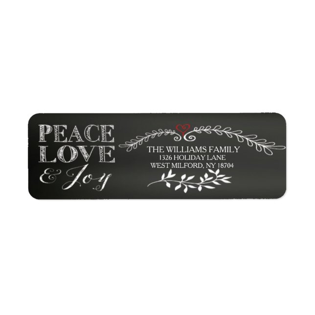 Étiquette Chalkboard Peace Love Joy Holiday (Devant)