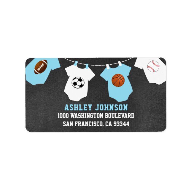 Étiquette Chalkboard Sports Thème Blue Boy Baby shower (Devant)