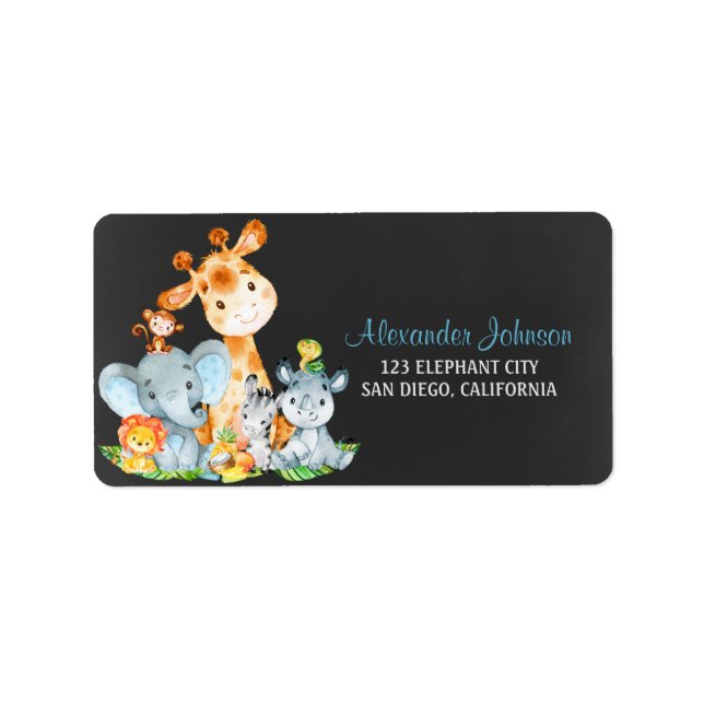 Étiquette Chalkboard Watercol Cute Jungle Animaux (Devant)