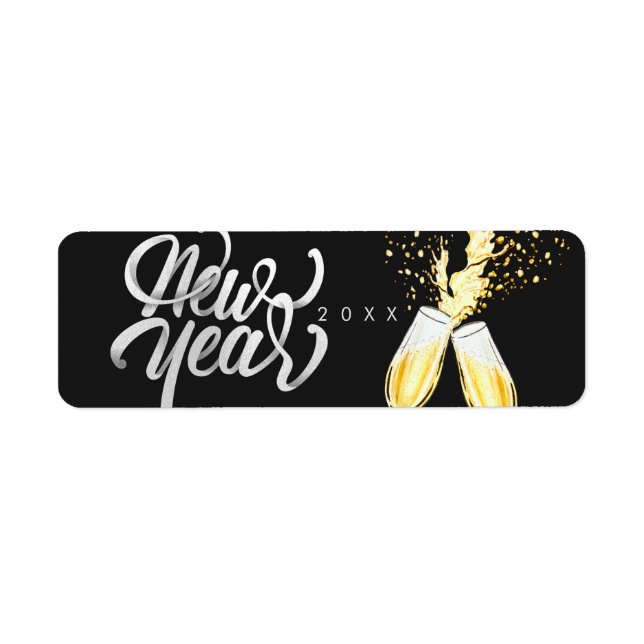 Étiquette Champagne Gold Black Verre Confetti Moderne (Devant)