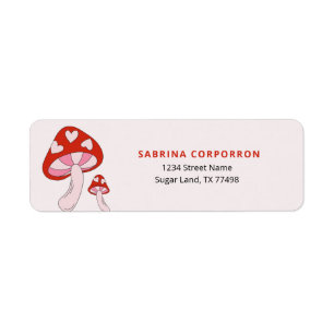 Étiquette Champignons Whimsical rouge et rose