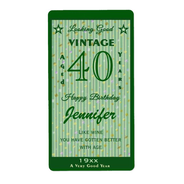 Étiquette Changez l'âge Vin d'anniversaire Personnalisé Vert (Devant)