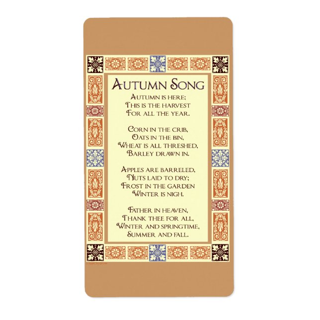 Étiquette Chanson d'automne Thanksgiving Harvest Poem Stick (Devant)