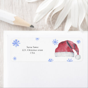 Étiquette Chapeau de Père Noël et flocons de neige